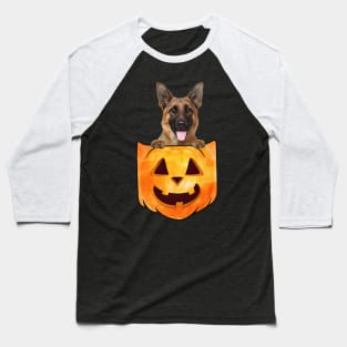 German Shepherd Dog In Pumpkin Pocket Halloween Baseball T-Shirt